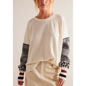 Free People We The Free Mod About You Cuff Raglan Pullover Ivory Combo-NWT